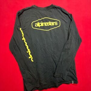 Y2K Alpinestars Mens Long Sleeve Graphic T-Shirt Black Yellow Logo Crew Neck